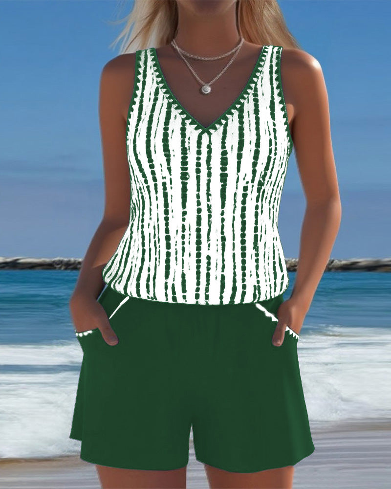 Jennifer | Elegant Striped V-Neck Tankini - Picela