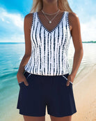 Jennifer | Elegant Striped V-Neck Tankini - Picela