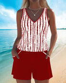 Jennifer | Elegant Striped V-Neck Tankini - Picela