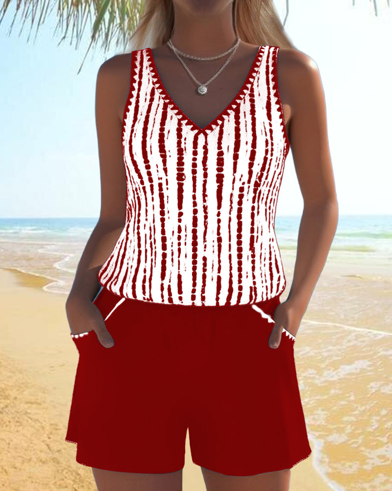 Jennifer | Elegant Striped V-Neck Tankini - Picela