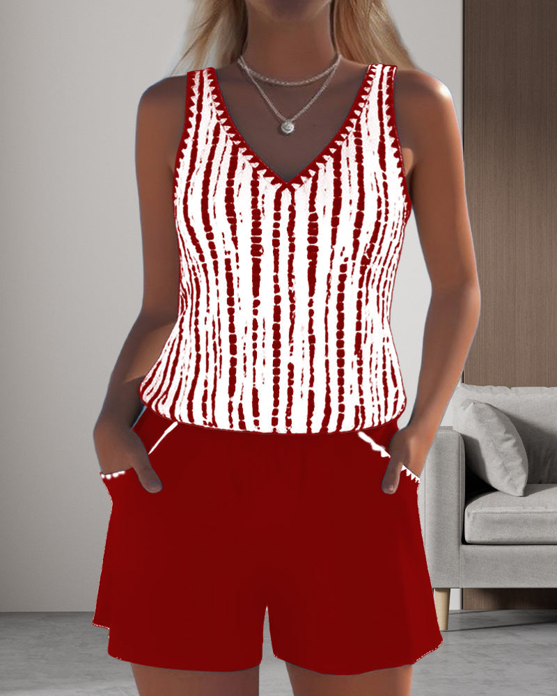 Jennifer | Elegant Striped V-Neck Tankini - Picela