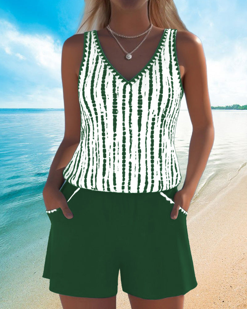 Jennifer | Elegant Striped V-Neck Tankini - Picela
