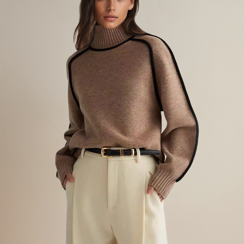 Jennifer | Elegant Turtleneck Contrast-Trim Sweater - Picela
