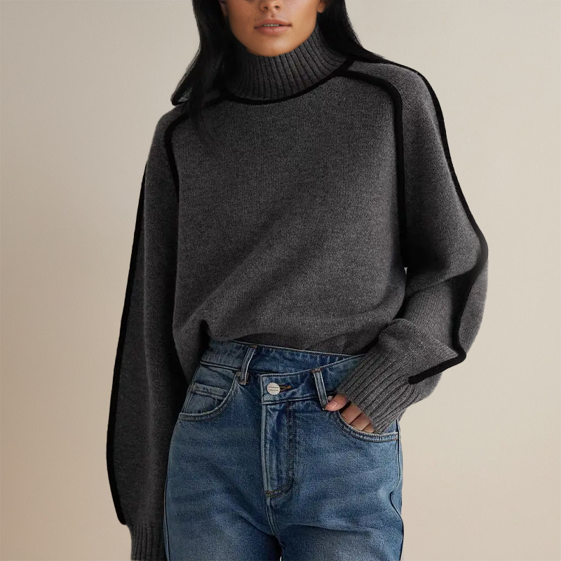 Jennifer | Elegant Turtleneck Contrast-Trim Sweater - Picela