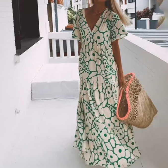 Jennifer | Elegant V-Neck Maxi Dress - Picela