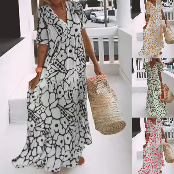 Jennifer | Elegant V-Neck Maxi Dress - Picela