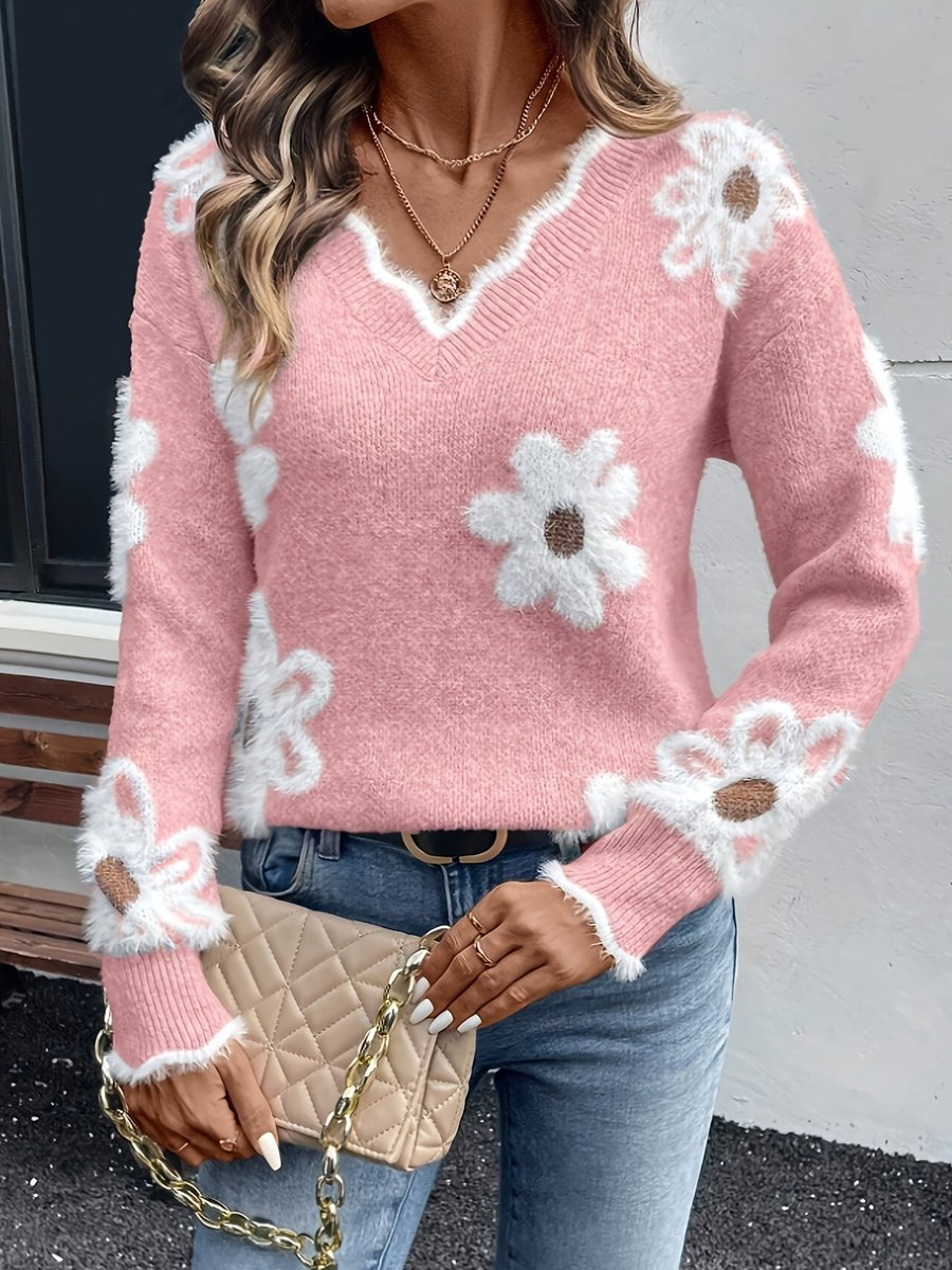 Jennifer | Vintage Floral Fuzzy Sweater - Picela