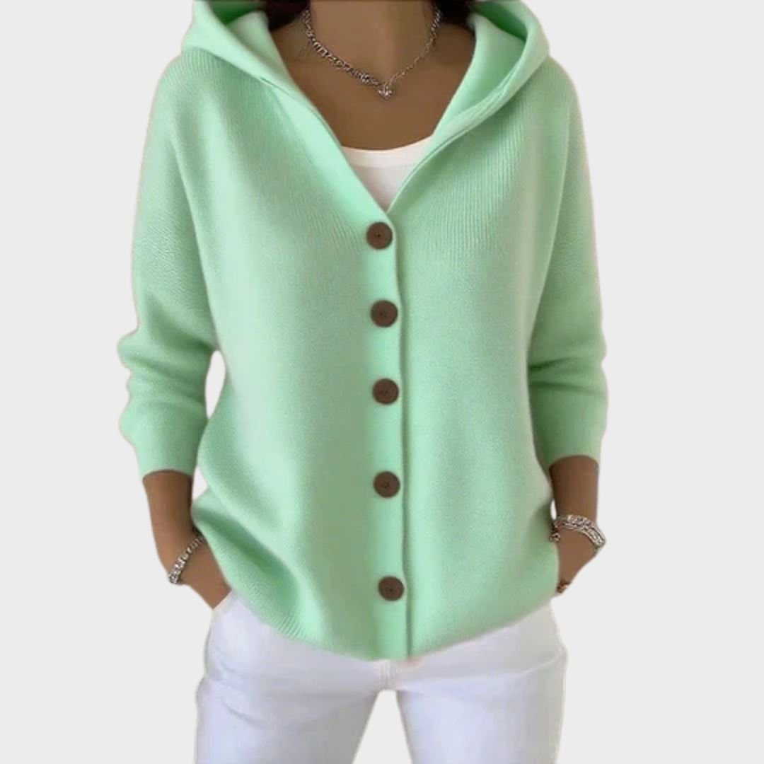 Jessica | Elegant Hooded Button-Front Cardigan - Picela