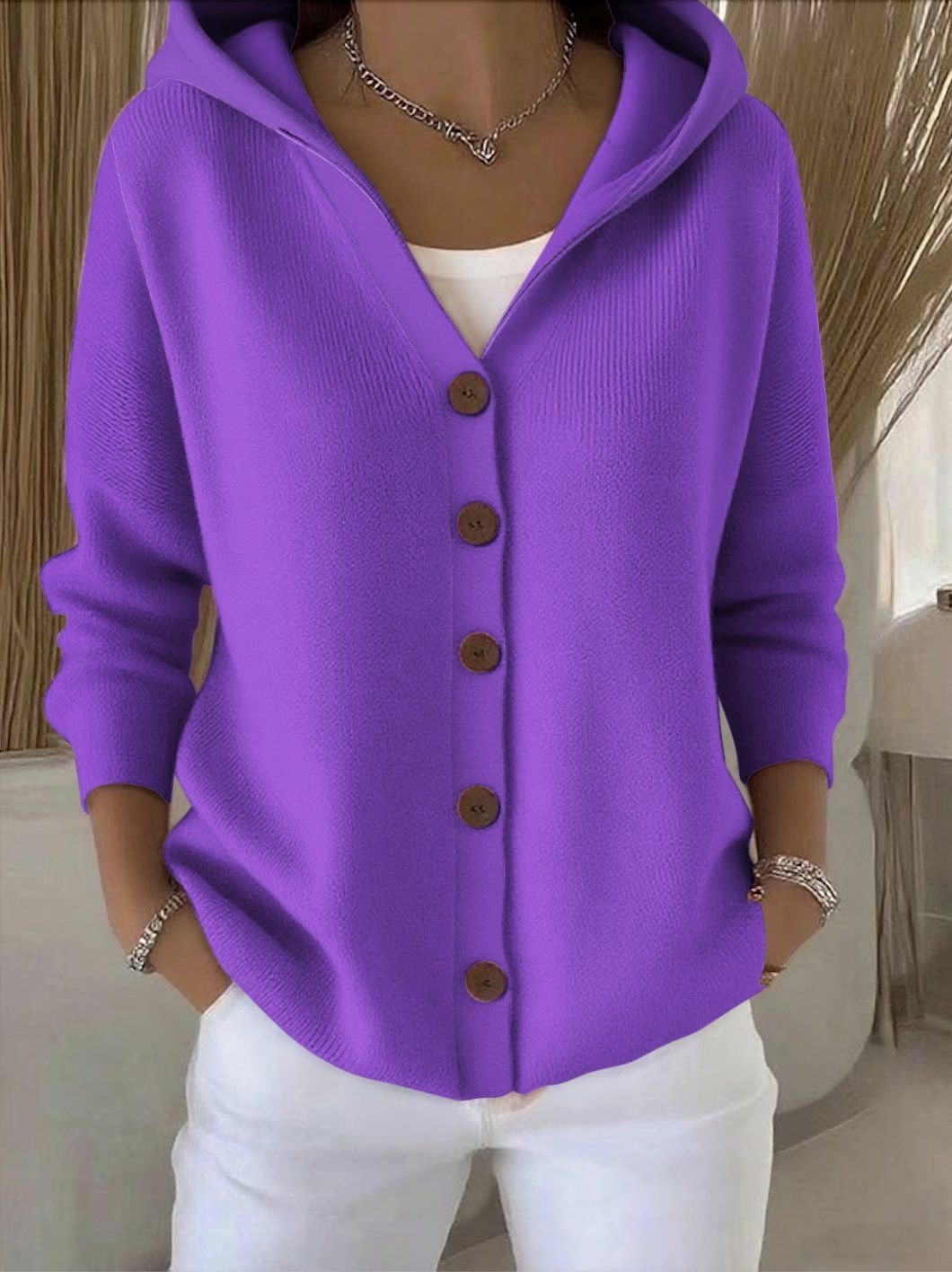 Jessica | Elegant Hooded Button-Front Cardigan - Picela