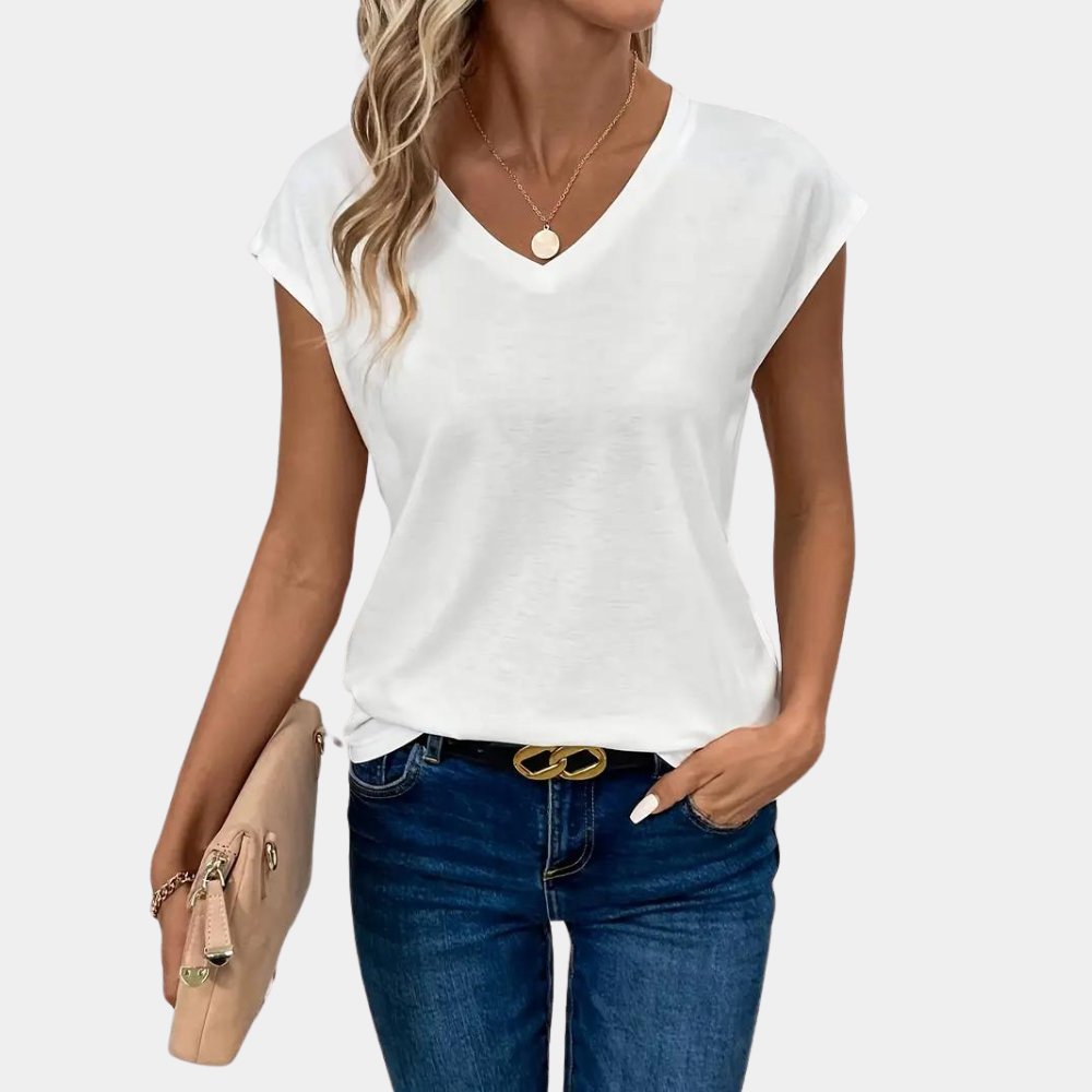 Jessica | Elegant Solid V-Neck Top - Picela