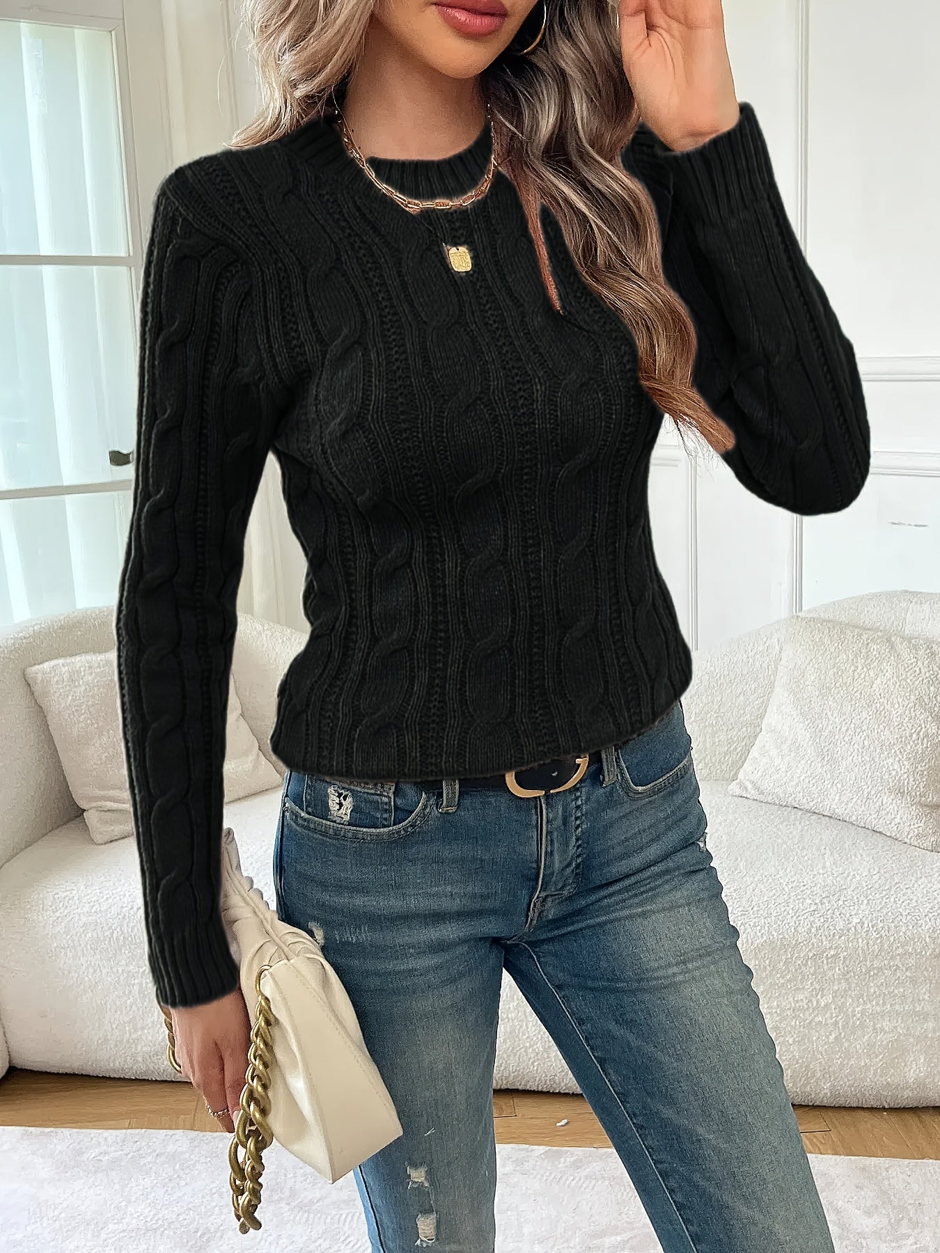 Juliana | Elegant Cable-Knit Mock-Neck Sweater - Picela