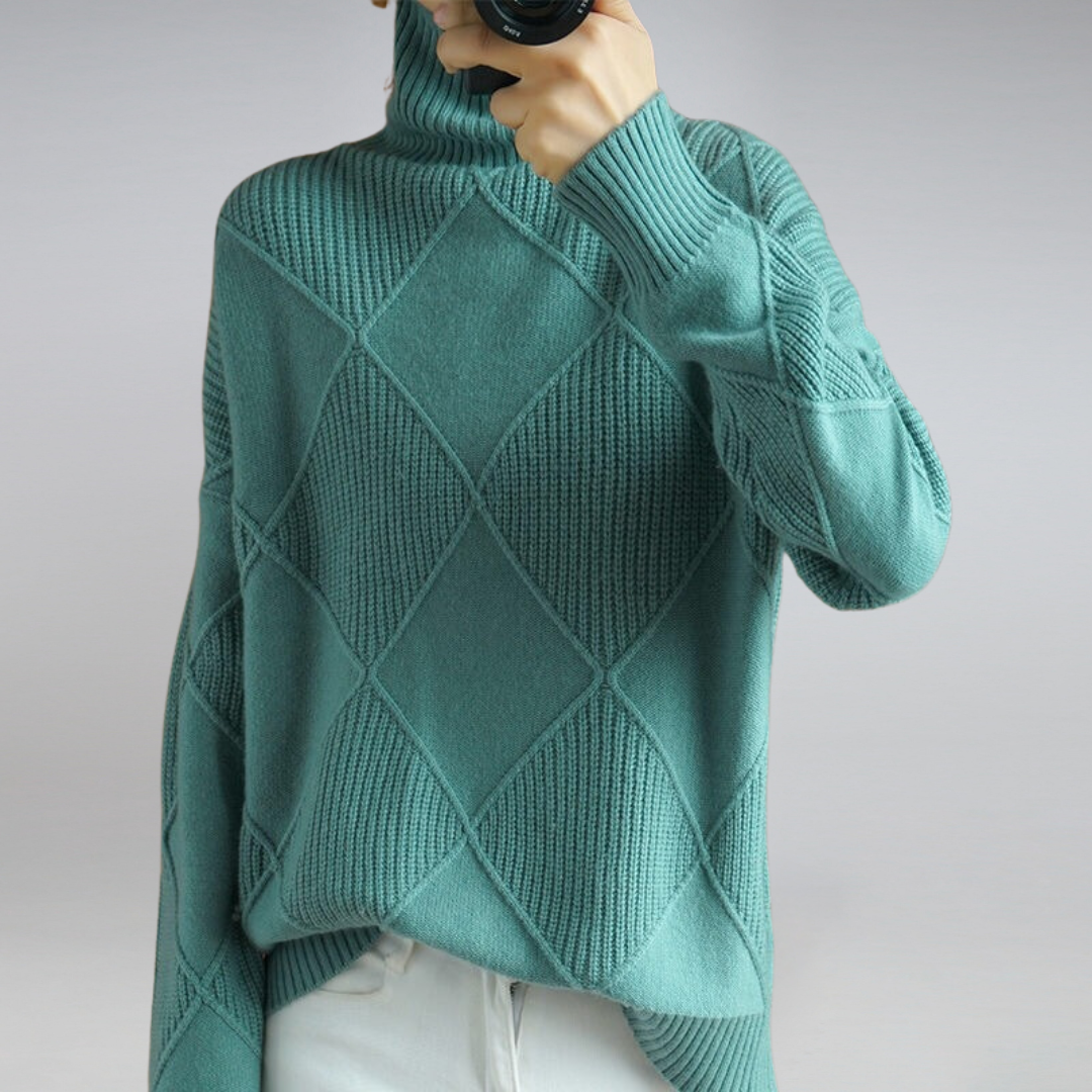 Kelly | Elegant Turtleneck Argyle Sweater - Picela