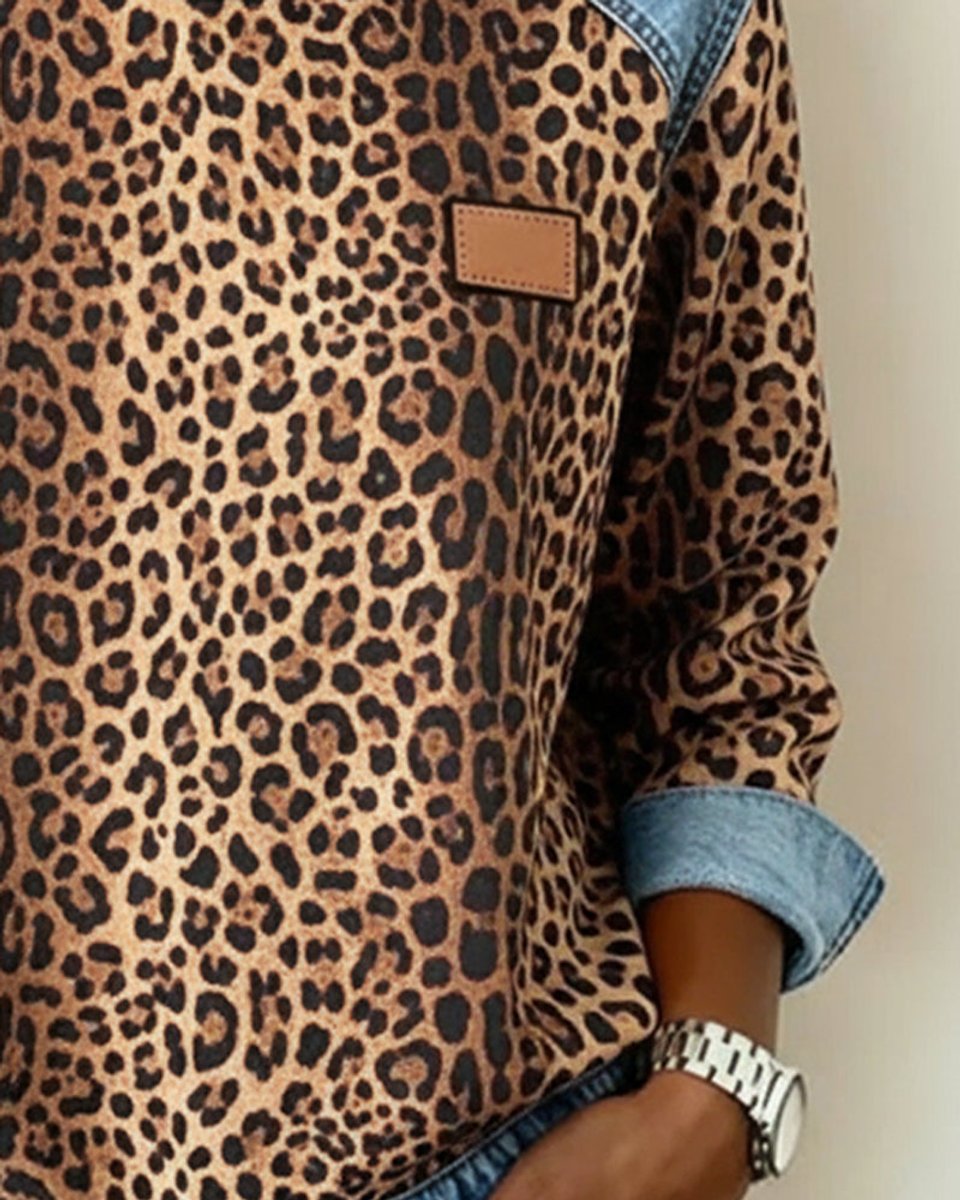 Kelly | Stylish Leopard Denim Sweater - Picela