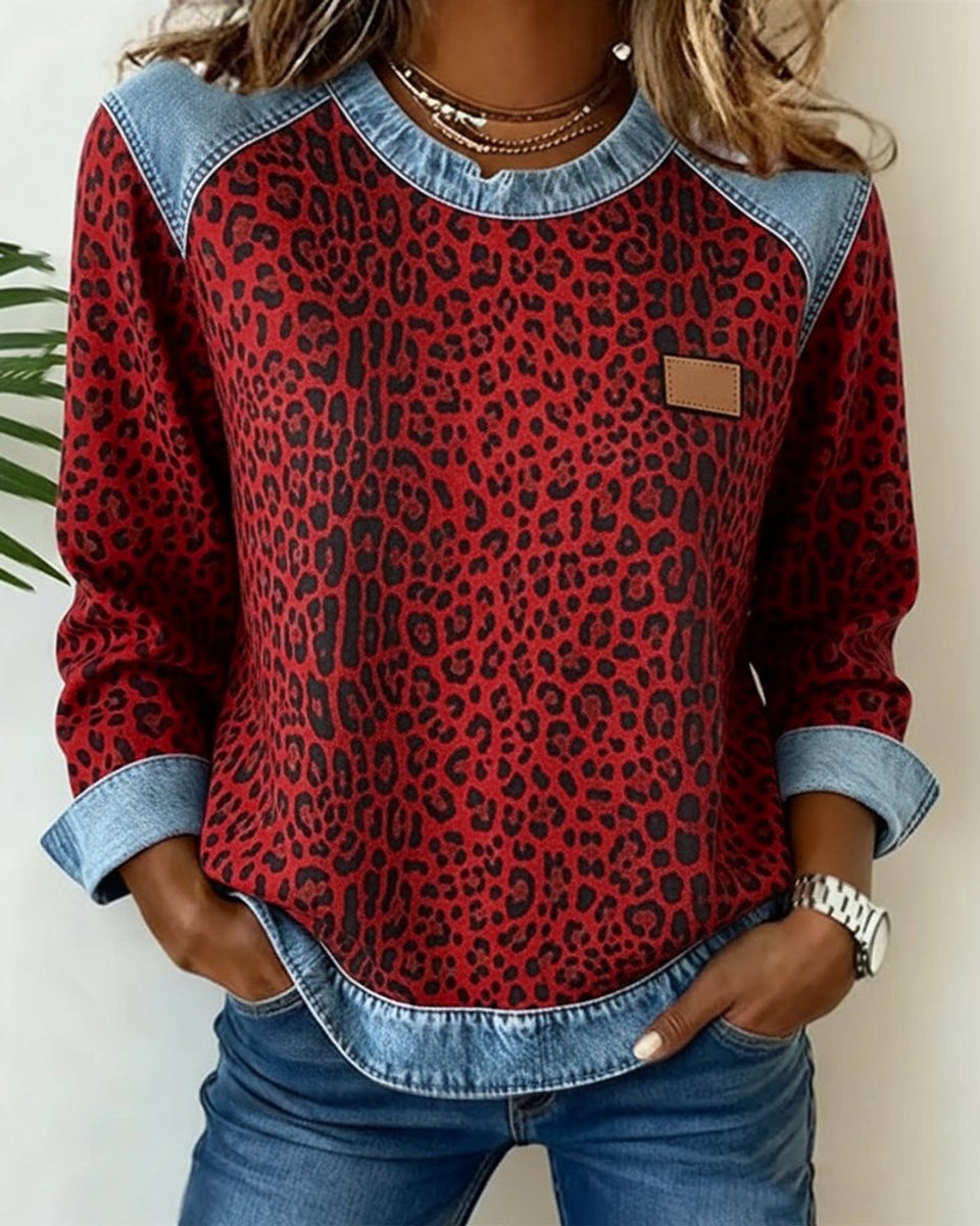 Kelly | Stylish Leopard Denim Sweater - Picela
