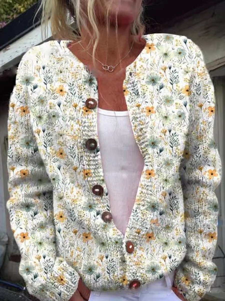 Kelly | Vintage Floral Button-Front Cardigan - Picela