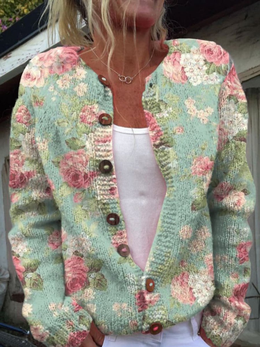 Kelly | Vintage Floral Button-Front Cardigan - Picela