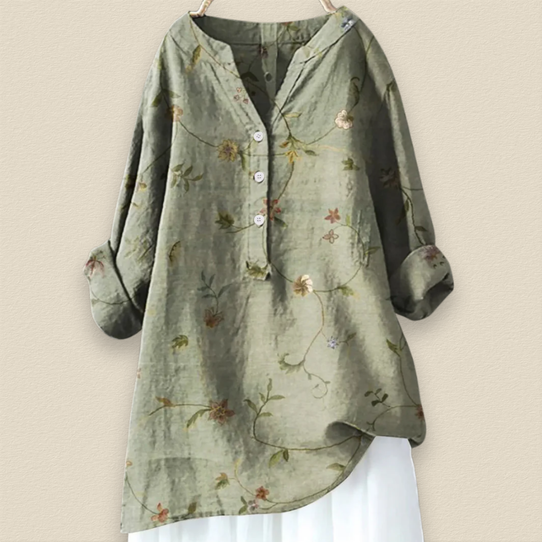 Kimberly | Elegant Floral Linen Blouse - Picela
