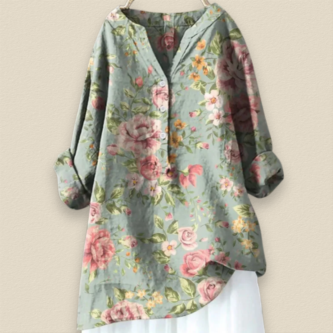Kimberly | Elegant Floral Linen Blouse - Picela