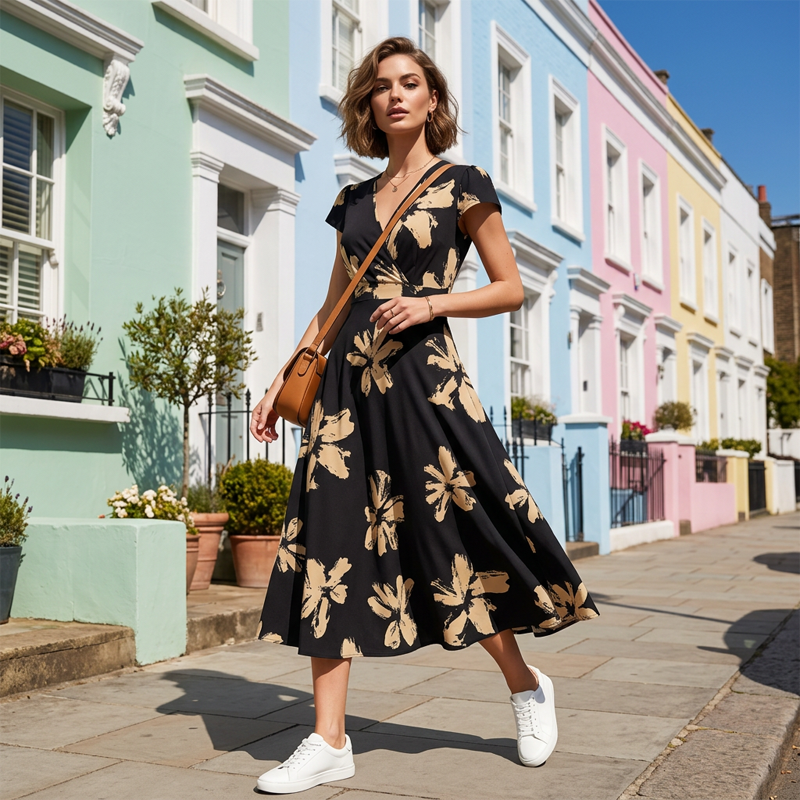 Kimberly | Elegant Flutter-Sleeve Midi Dress - Picela