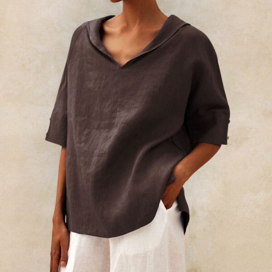 Laura | Elegant Linen V-Neck Blouse - Picela