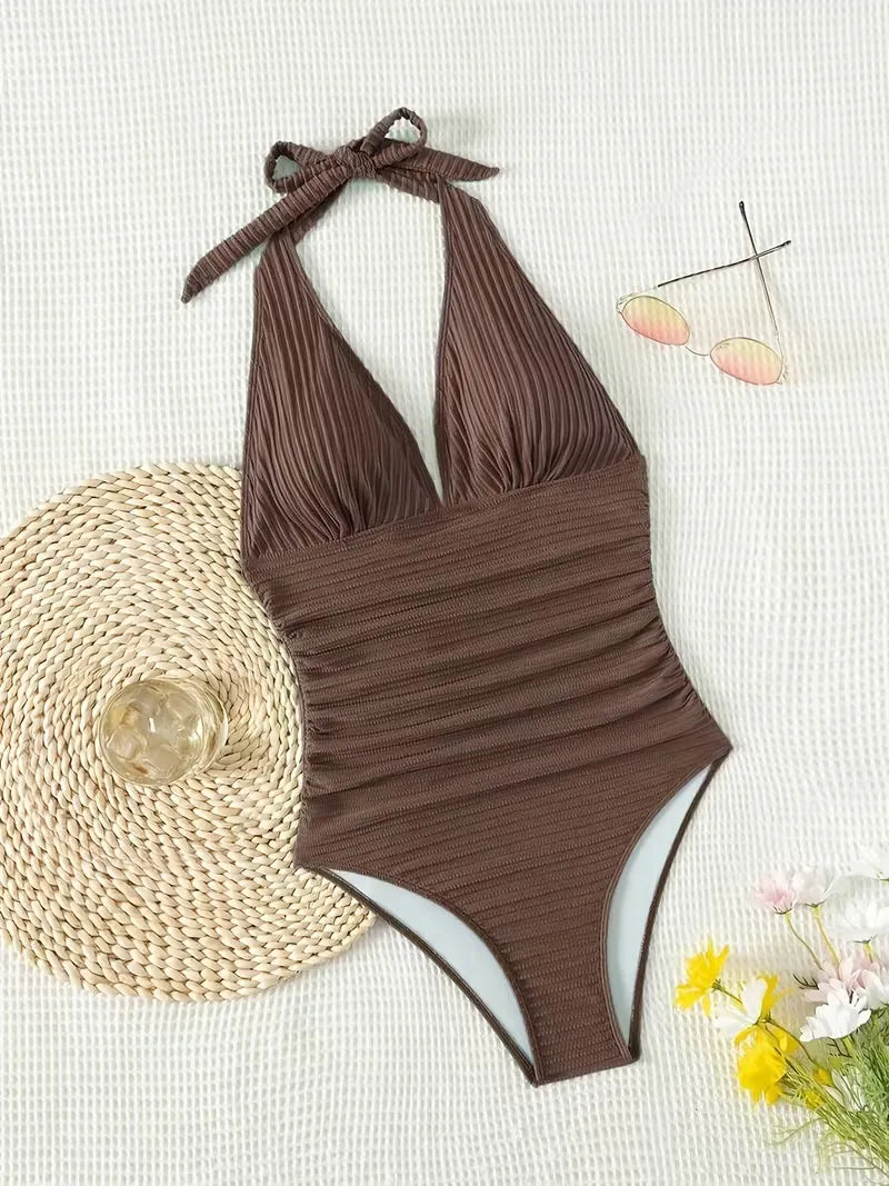 Laura | Flattering Ruched Halter Swimsuit - Picela