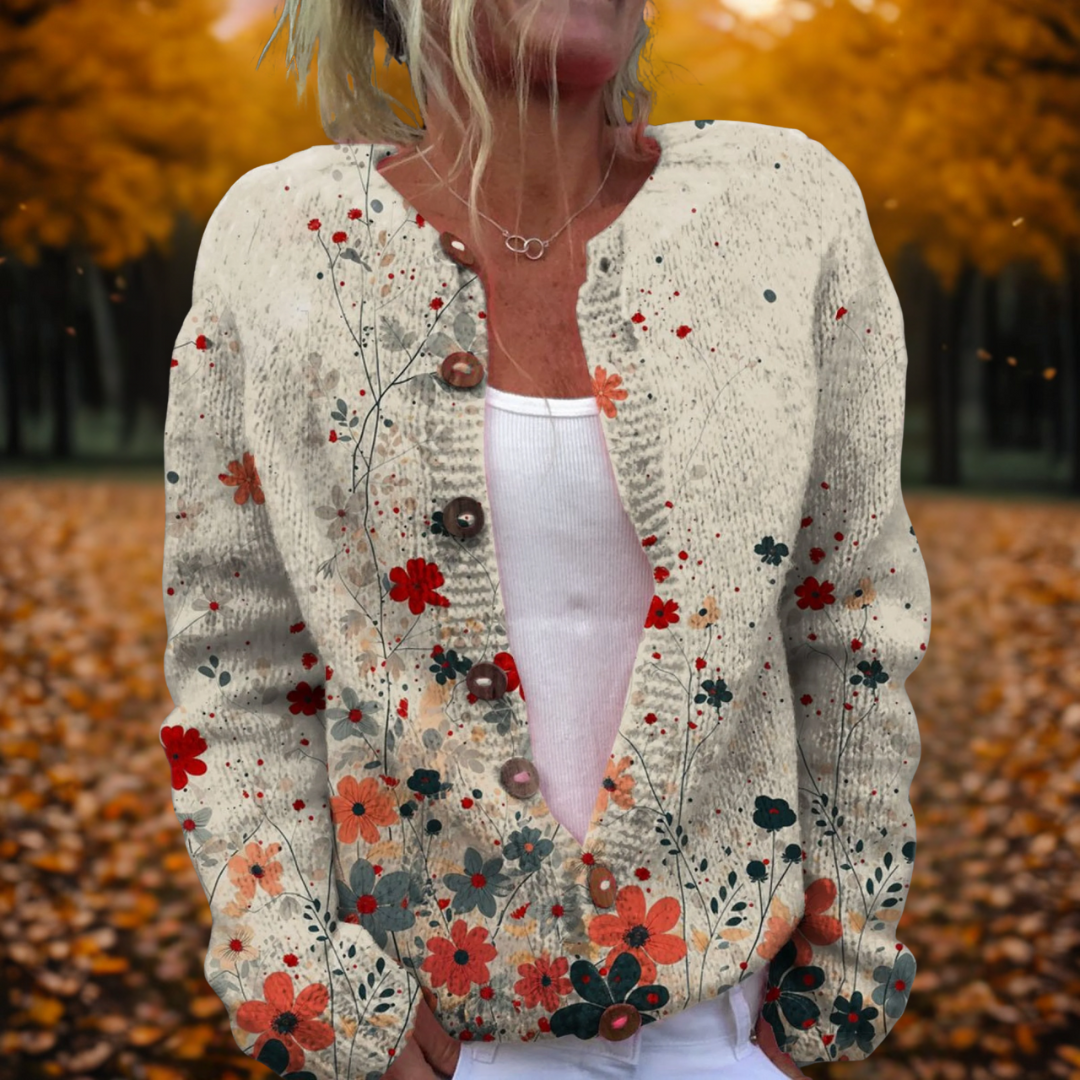 Lauren | Elegant Floral Button-Up Cardigan - Picela