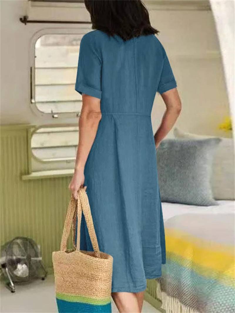 Lauren | Elegant Linen Midi Dress - Picela