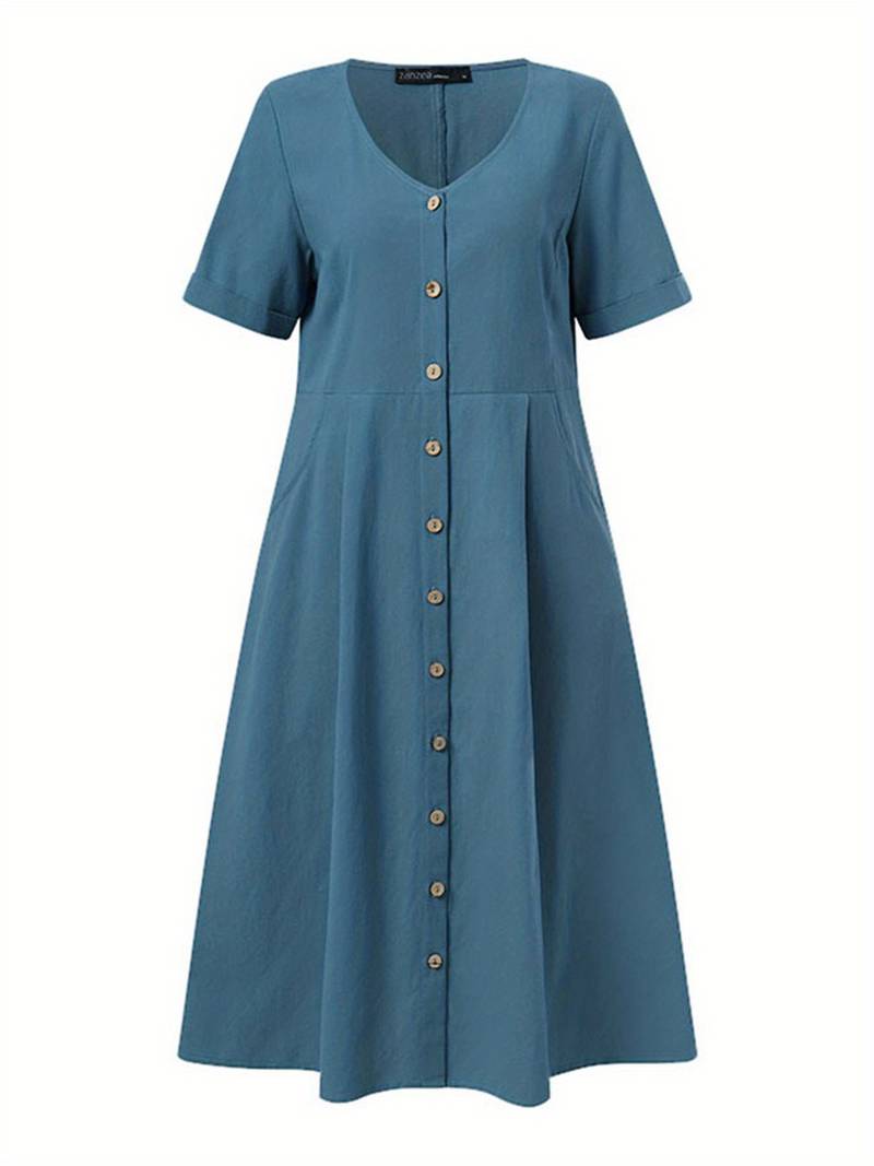 Lauren | Elegant Linen Midi Dress - Picela