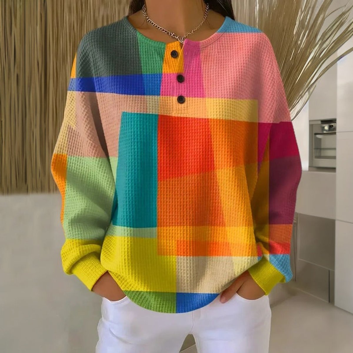 Lauren | Stylish Colorblock Henley Sweater - Picela
