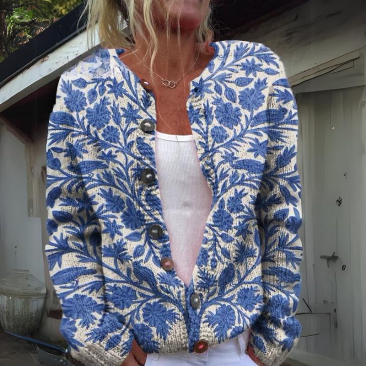 Lauren | Vintage Floral Button-Front Cardigan - Picela