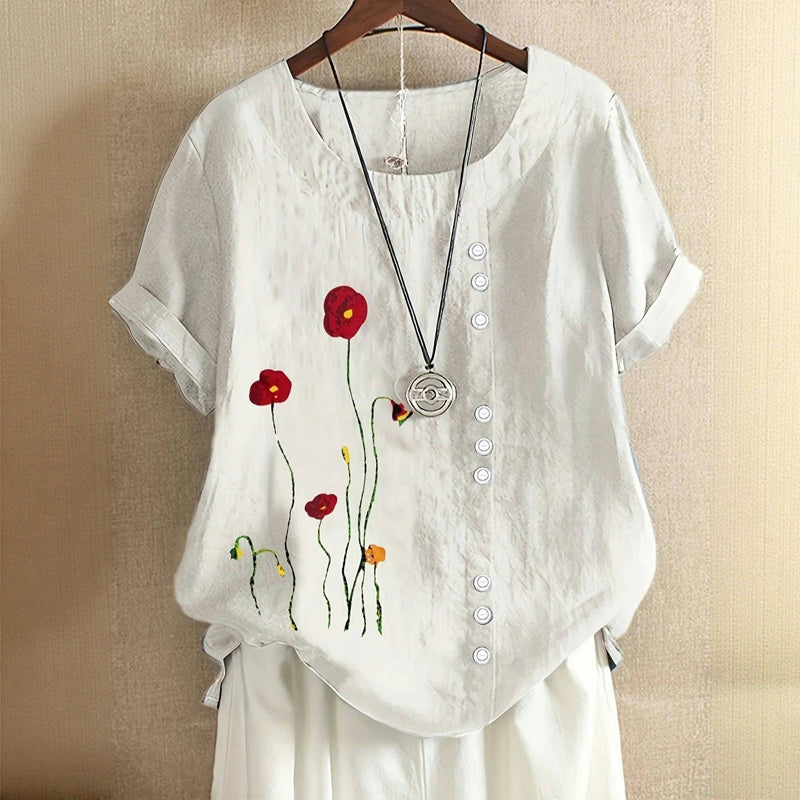 Megan | Elegant Floral Embroidered Blouse - Picela