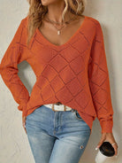 Megan | Elegant Openwork V-Neck Sweater - Picela