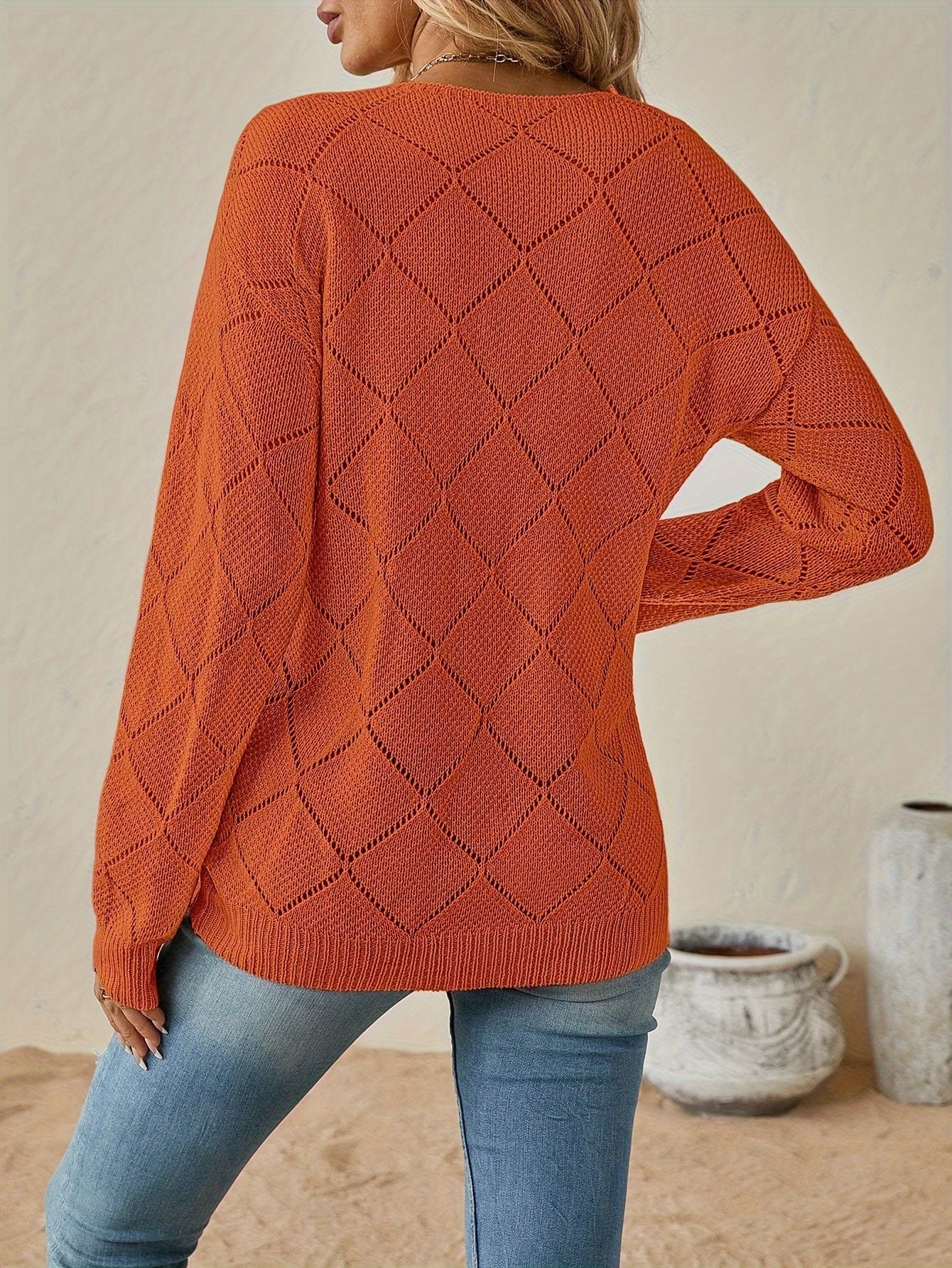 Megan | Elegant Openwork V-Neck Sweater - Picela