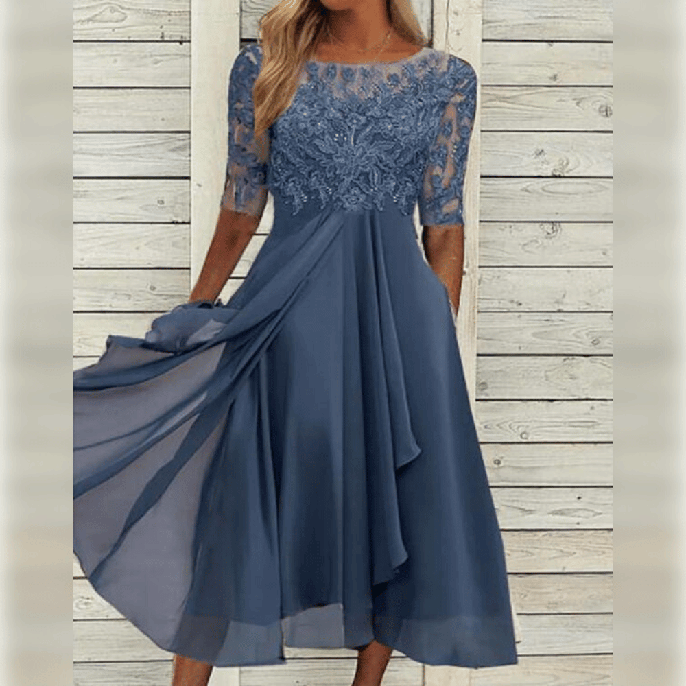 Megan | Feminine Chiffon Midi Dress - Picela