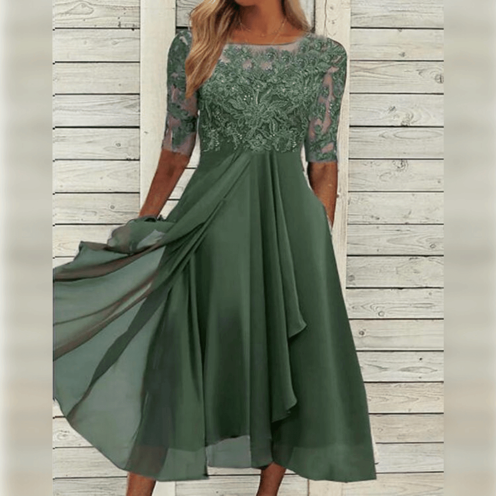 Megan | Feminine Chiffon Midi Dress - Picela