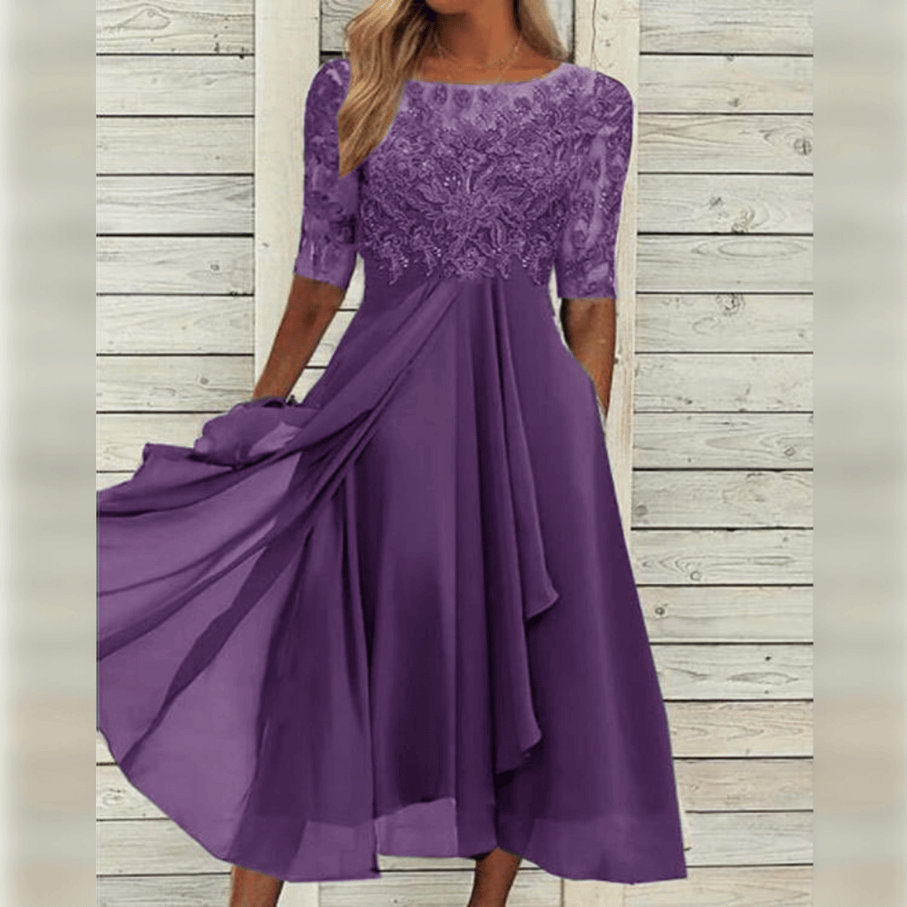 Megan | Feminine Chiffon Midi Dress - Picela