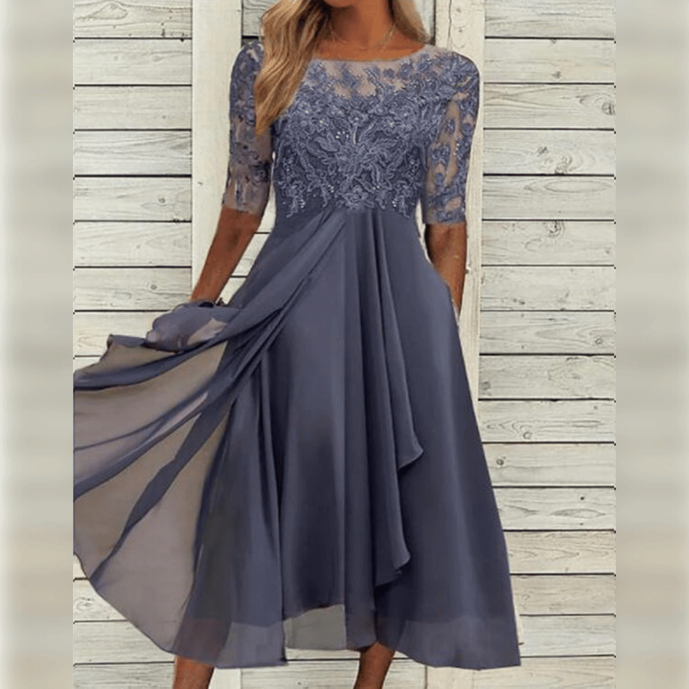 Megan | Feminine Chiffon Midi Dress - Picela