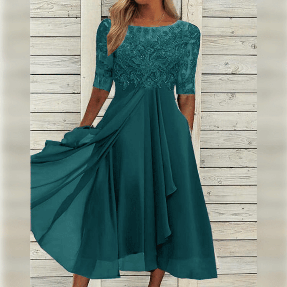 Megan | Feminine Chiffon Midi Dress - Picela
