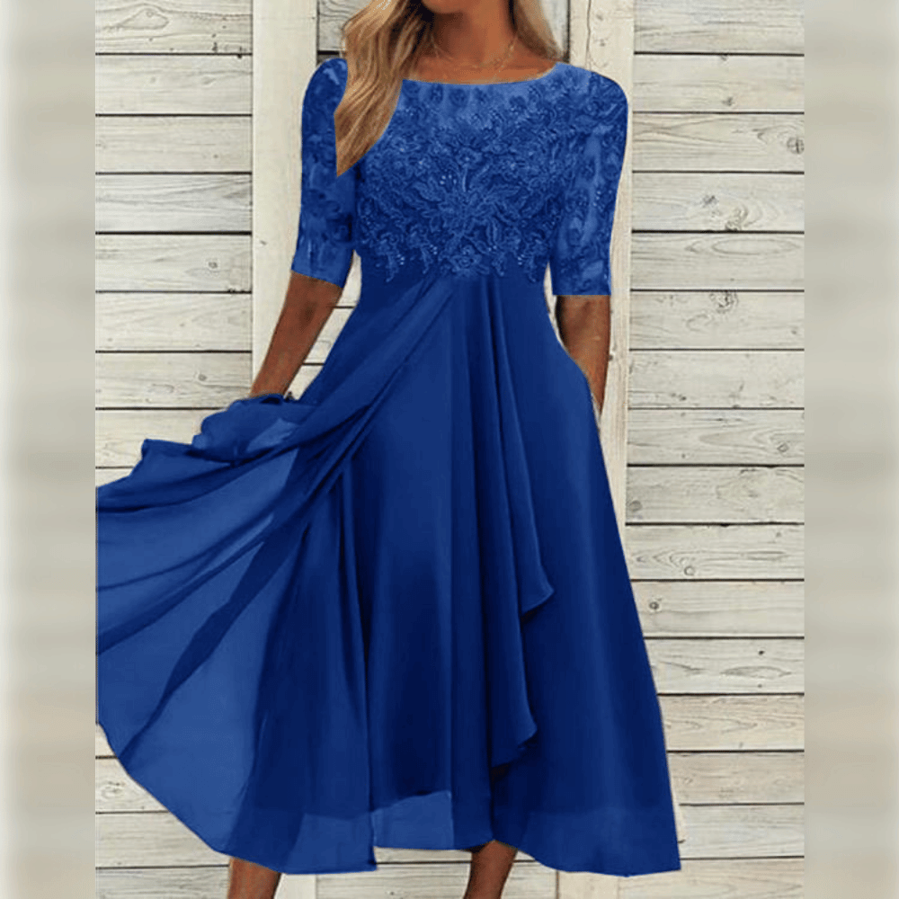 Megan | Feminine Chiffon Midi Dress - Picela