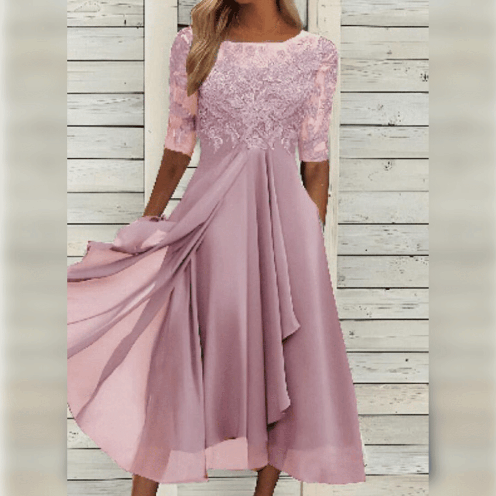 Megan | Feminine Chiffon Midi Dress - Picela
