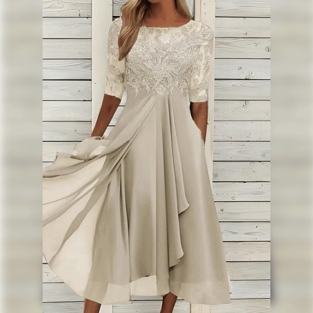 Megan | Feminine Chiffon Midi Dress - Picela