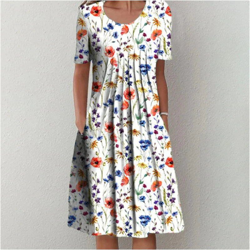 Megan | Feminine Floral Pleated Dress - Picela
