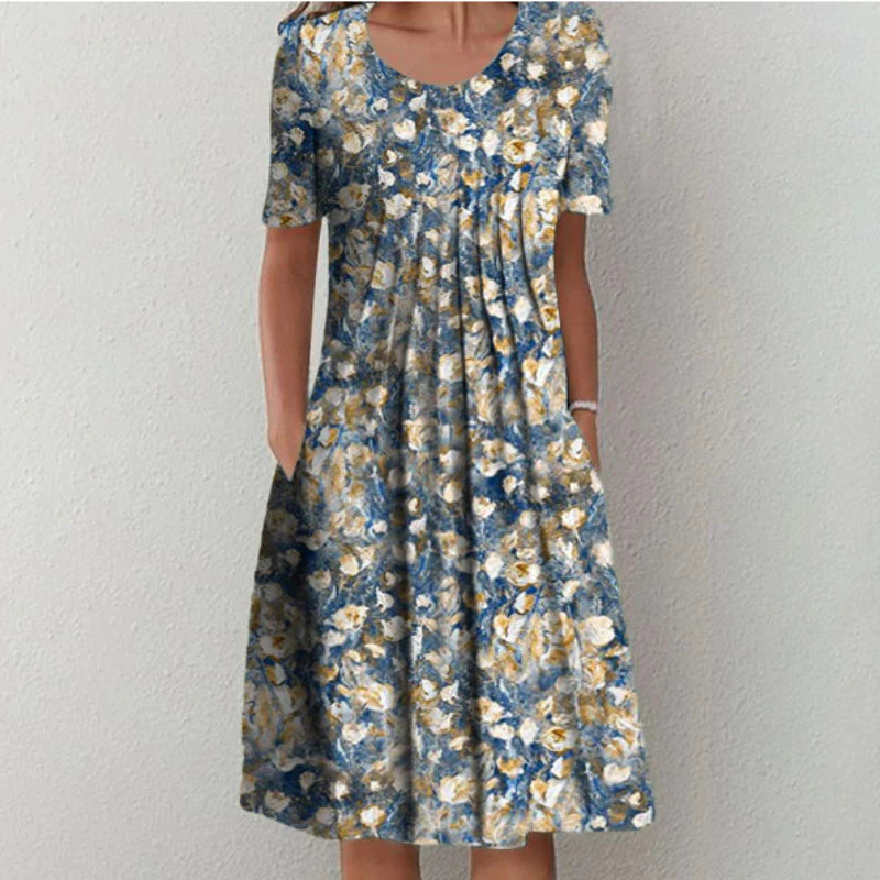 Megan | Feminine Floral Pleated Dress - Picela