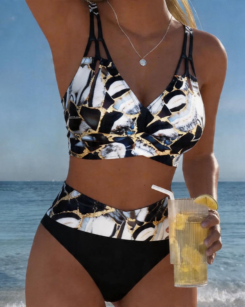 Melissa | Elegant Marble High-Waist Bikini - Picela