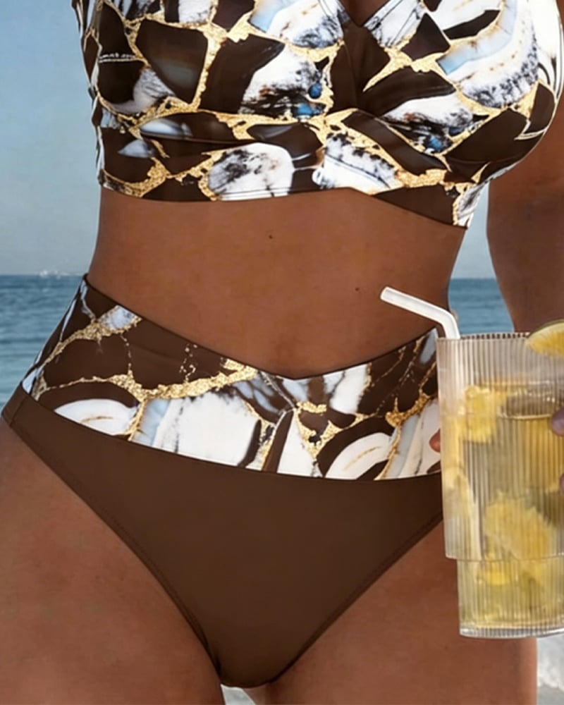Melissa | Elegant Marble High-Waist Bikini - Picela