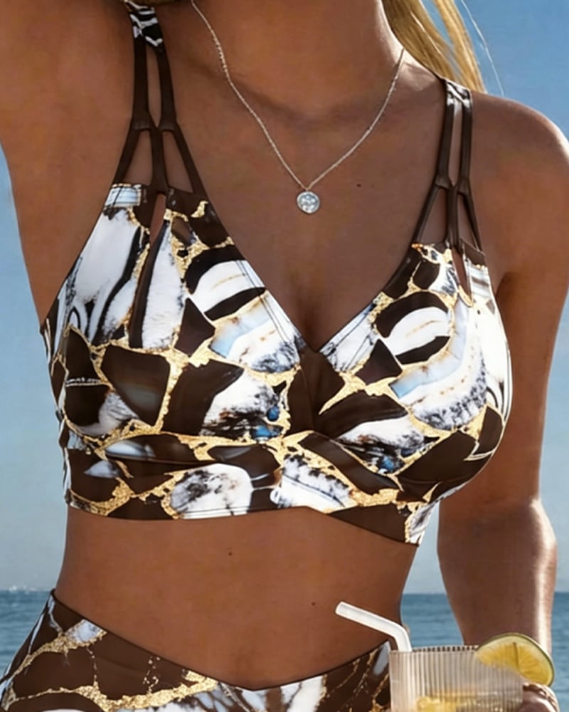 Melissa | Elegant Marble High-Waist Bikini - Picela