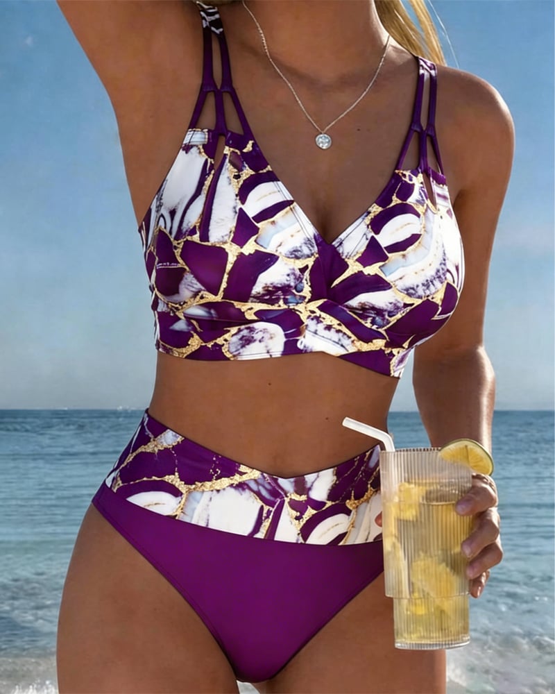 Melissa | Elegant Marble High-Waist Bikini - Picela