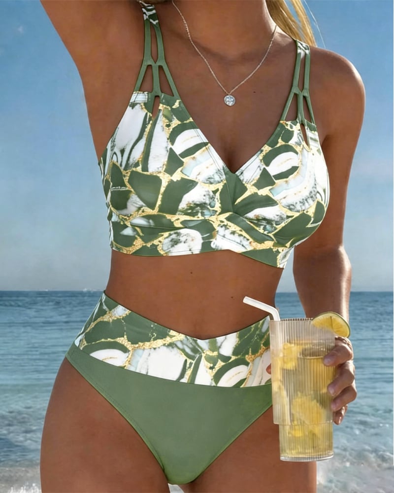 Melissa | Elegant Marble High-Waist Bikini - Picela