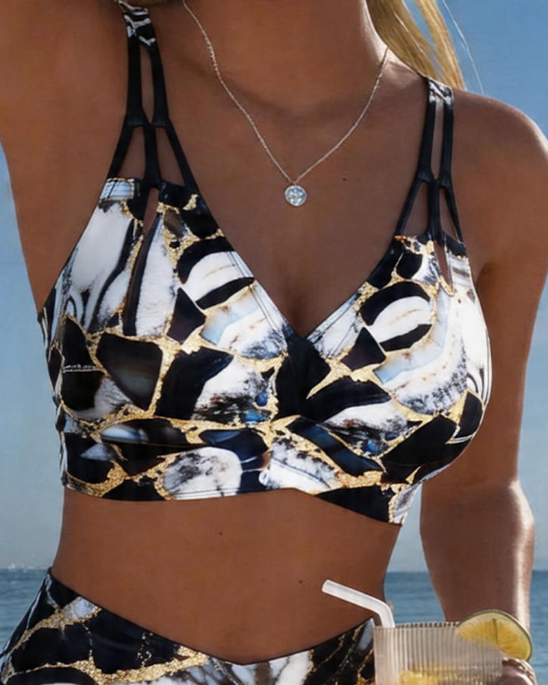 Melissa | Elegant Marble High-Waist Bikini - Picela