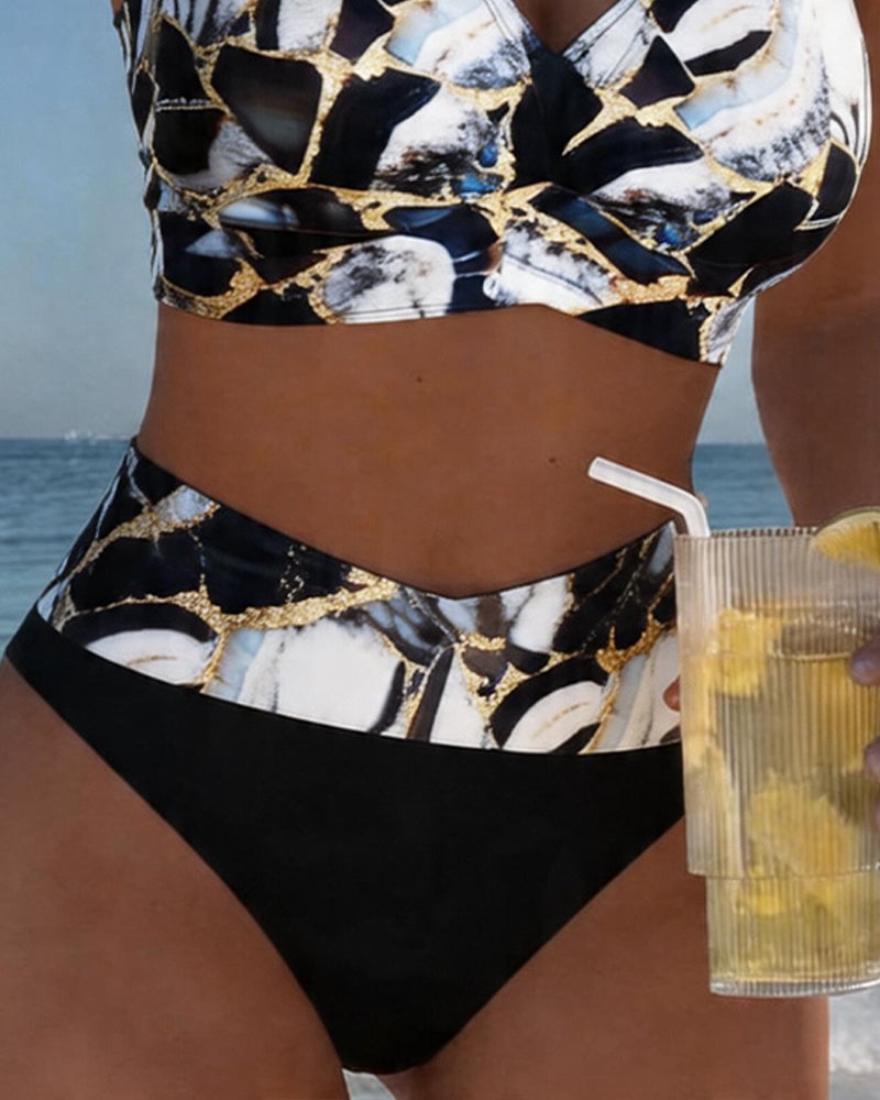 Melissa | Elegant Marble High-Waist Bikini - Picela